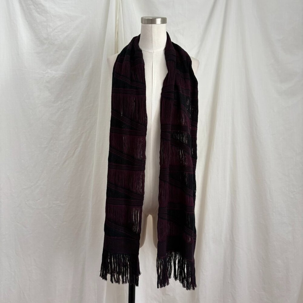 Black & Burgundy Fringe Scarf